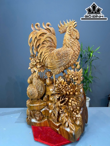 Tượng Gia Đình Gà Gỗ Ngọc Am Cao 90 Ngang 52 Sâu 30 (cm)
