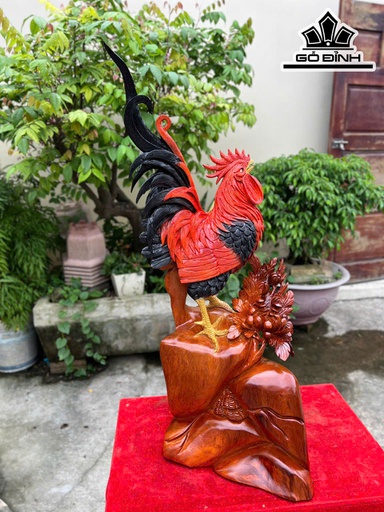 Tượng Gà Trống Gỗ Hương Cao 85 Ngang 35 Sâu 25 (cm)