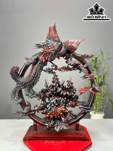 Ngũ Điểu Chầu Hoàng Gỗ Trắc Cao 78 Ngang 61 Sâu 15 (cm)