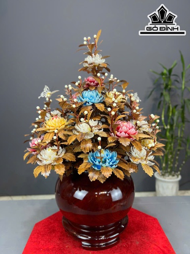 Bình Hoa Ngũ Sắc - Bình Gỗ Tử Đàn Cao 63 Ngang 40 Sâu 40 (cm)