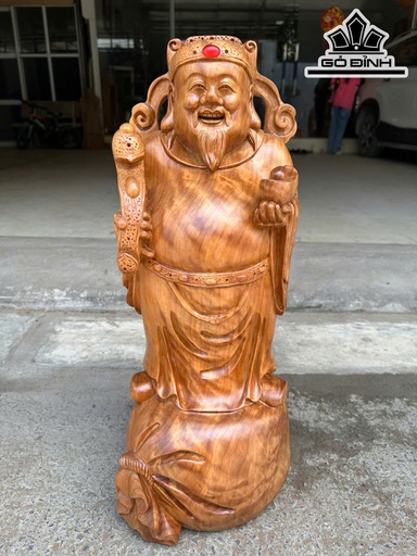Tượng Thần Tài Gỗ Ngọc Am Cao 58 Ngang 22 Sâu 22 (cm)