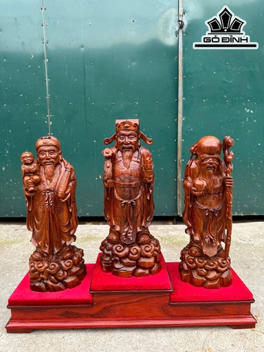 Tượng Phúc Lộc Thọ (Tam Đa) Gỗ Sưa Cao Cả Kỷ 50 Ngang 15 Sâu 12 (cm) - Kỷ Cao 12 (cm)