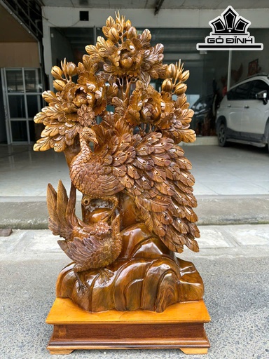 Tượng Phu Thê Viên Mãn Gỗ Bách Xanh Cao Cả Kỷ 83 Ngang 42 Sâu 18 (cm) - Kỷ Cao 10 (cm)