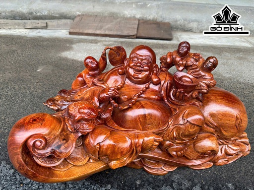 Tượng Phật Di Lặc Tam Phúc Gỗ Hương Cao 32 Ngang 65 Sâu 31 (cm)