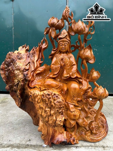 Tượng Phật Bà Quan Âm Gỗ Nu Hương Cao 72 Ngang 60 Sâu 30 (cm)