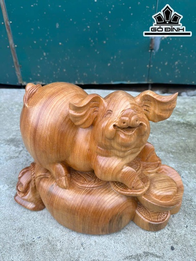 Tượng Heo Gỗ Ngọc Am Cao 30 Ngang 40 Sâu 21 (cm)