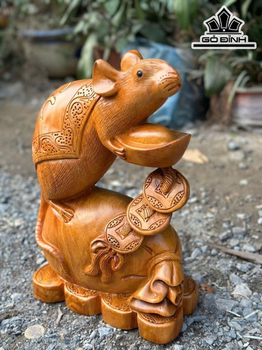 Tượng Chuột Phong Thủy Gỗ Hương Cao 39 Ngang 26 Sâu 13 (cm)