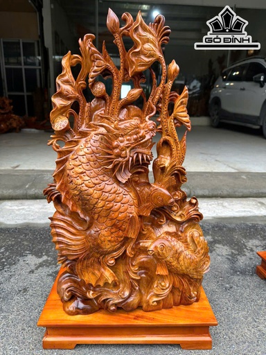 Tượng Cá Chép Vượt Vũ Môn Gỗ Hương Cao Cả Kỷ 76 Ngang 40 Sâu 23 (cm) - Kỷ Cao 8 (cm)