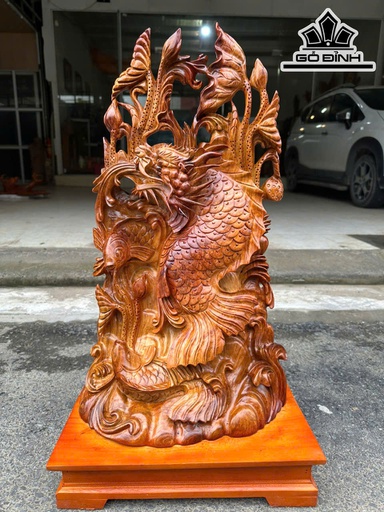 Tượng Cá Chép Vượt Vũ Môn Gỗ Hương Cao Cả Kỷ 68 Ngang 36 Sâu 23 (cm) - Kỷ Cao 8 (cm)