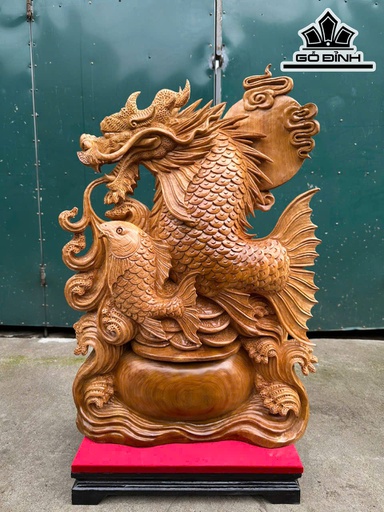 Tượng Cá Chép Hóa Rồng Gỗ Ngọc Am Cao Cả Kỷ 78 Ngang 47 Sâu 20 (cm) - Kỷ Cao 8 (cm)