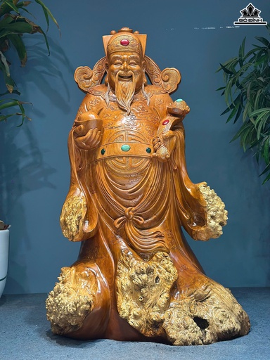 Tượng Thần Tài Gỗ Hương Cao 145 Ngang 88 Sâu 60 (cm)