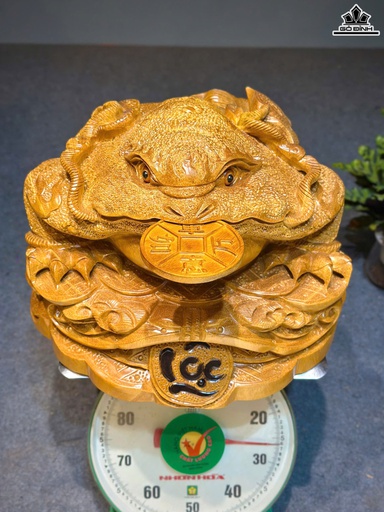 Tượng Thiềm Thừ Gỗ Cẩm Vàng Cao 30 Đường Kính 40 (cm)