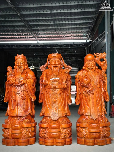 Tượng Phúc Lộc Thọ (Tam Đa) Gỗ Hương Cao 110 Ngang 37 Sâu 38 (cm)