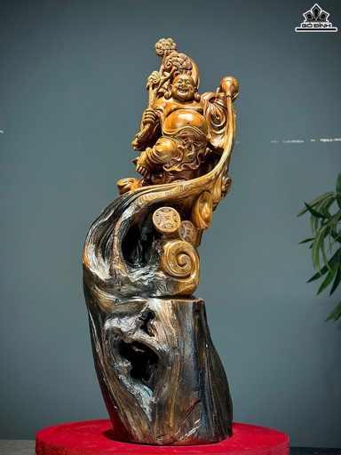 Tượng Phật Di Lặc Vác Nấm Gỗ Ngọc Am Cao 88 Ngang 26 Sâu 29 (cm)