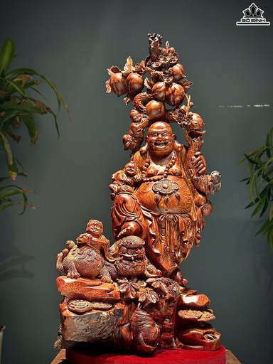 Tượng Phật Di Lặc Tam Phúc Gỗ Cẩm Cao 105 Ngang 50 Sâu 34 (cm)