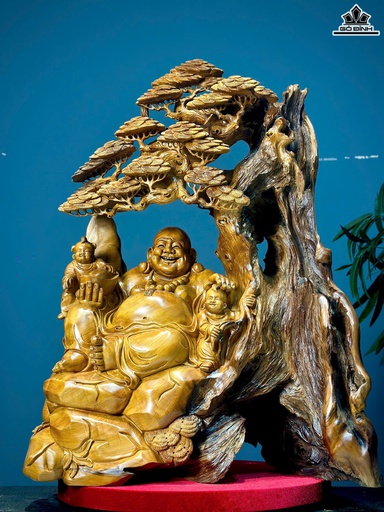 Tượng Phật Di Lặc Nhị Phúc Ngồi Tùng Gỗ Ngọc Am Cao 87 Ngang 63 Sâu 26 (cm)
