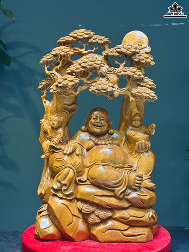 Tượng Phật Di Lặc Nhị Phúc Gỗ Ngọc Am Cao 72 Ngang 42 Sâu 20 (cm)