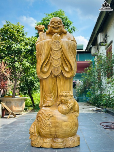 Tượng Phật Di Lặc Chúc Phúc Gỗ Cẩm Vàng Cao 180 Ngang 68 Sâu 50 (cm)