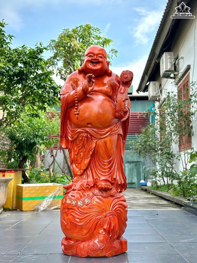 Tượng Phật Di Lặc Cầu Phúc Gỗ Hương Cao 160 Ngang 50 Sâu 40 (cm)