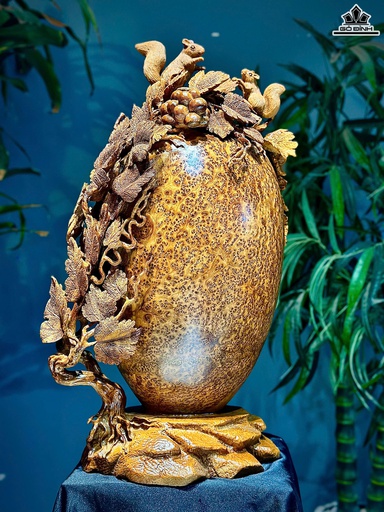 Bình Nho Sóc Tài Lộc Gỗ Nu Ngọc Am Cao 63 Ngang 34 Sâu 26 (cm)