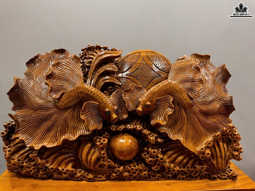 Tượng Cá Xiêm Gỗ Ngọc Am Cao Cả Kỷ 47 Ngang 66 Sâu 18 (cm) - Kỷ Cao 10 (cm)