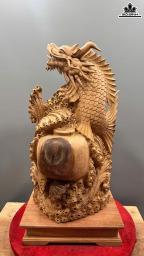 Tượng Cá Chép Hóa Rồng Gỗ Ngọc Am Cao Cả Kỷ 80 Ngang 42 Sâu 26 (cm) - Kỷ Cao 10 (cm)