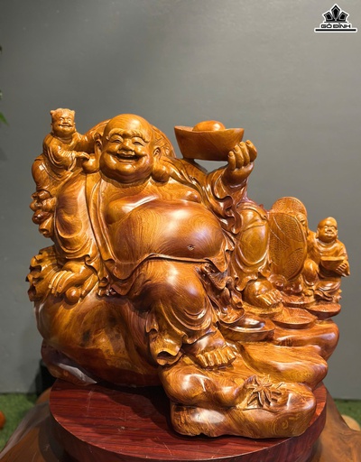 Tượng Phật Di Lặc Nhị Phúc Gỗ Hương Cao 62 Ngang 66 Sâu 40 (cm)