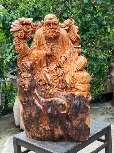 Tượng Đạt Ma Sư Tổ Gỗ Nu Ngọc Am Cao 82 Ngang 50 Sâu 32 (cm)