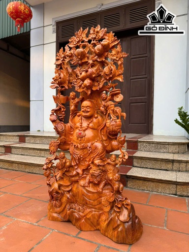 Tượng Phật Di Lặc Ngũ Phúc Thuần Nghê Gỗ Hương Cao 135 Ngang 62 Sâu 32 (cm)