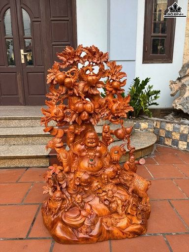 Tượng Phật Di Lặc Ngũ Phúc Gỗ Hương Cao 106 Ngang 68 Sâu 38 (cm)