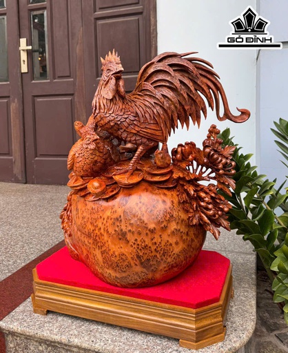Tượng Gia Đình Gà Gỗ Nu Ngọc Am Cao 71 Ngang 55 Sâu 31 (cm)