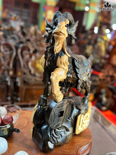 Tượng Dê Tài Lộc Gỗ Mun Hoa Cao 52 Ngang 29 Sâu 13 (cm)