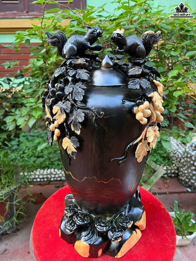 Bình Phú Quý Gỗ Mun Hoa Cao 50 Ngang 28 Sâu 25 (cm)