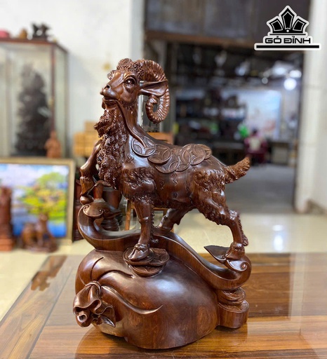 Tượng Nhất Dương Đứng Gậy Như Ý Gỗ Cẩm Cao 58 Ngang 38 Sâu 16 (cm)