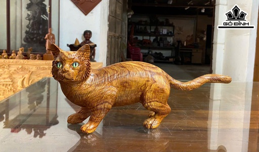 Tượng Mèo Gỗ Sưa Cao 14,5 Ngang 38 Sâu 8 (cm)