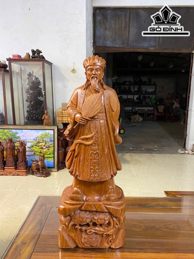 Tượng Gia Cát Lượng Gỗ Hương Cao 70 Ngang 25 Sâu 16 (cm)