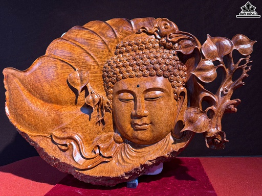 Diện Phật Trên Lá Bồ Đề Gỗ Nu Hương Cao 45 Ngang 65 Dày 6 (cm)