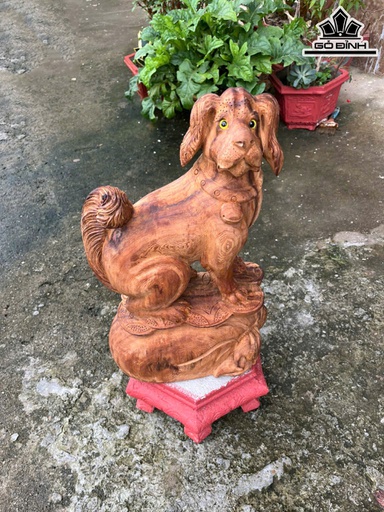 Tượng Chó Gỗ Ngọc Am Cao 45 Ngang 28 Sâu 12 (cm)