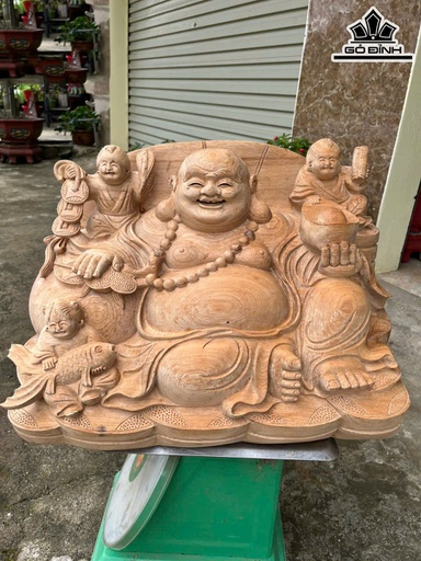 Tượng Phật Di Lặc Tam Phúc Gỗ Ngọc Am Cao 36 Ngang 52 Sâu 34 (cm)