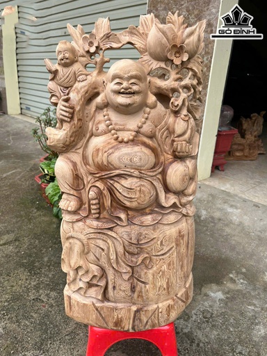 Tượng Phật Di Lặc Vác Đào Gỗ Ngọc Am Cao 73 Ngang 36 Sâu 21 (cm)