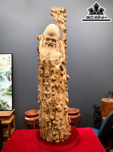 Tượng Ông Thọ Gỗ Lũa Dổi Cao 108 Ngang 26 Sâu 26 (cm)
