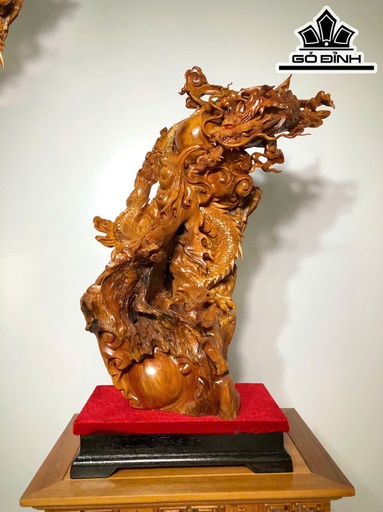 Tượng Rồng ( Nhất Long Vờn Ngọc) Gỗ Lũa Sụn Hương Cao 92 Ngang 58 Sâu 30 (cm)