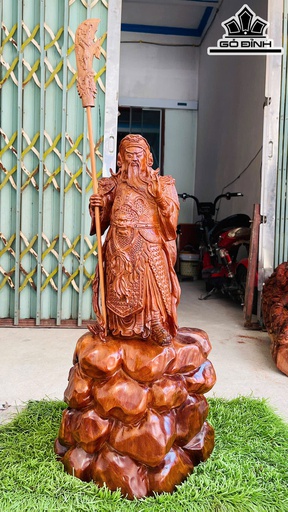 Tượng Quan Vân Trường Gỗ Ngọc Am Cao Cả Đao 83- Tượng 64 Ngang 29 Sâu 24 (cm)