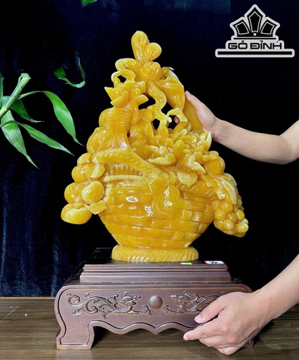Giỏ Hoa Khai Phú Quý Đá Ngọc Hoàng Long Cao Cả Đế 71 - Riêng Giỏ Cao 54 Ngang 43 Sâu 13 (cm)