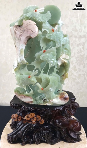 Tác Phẩm Hạc Tiên Cát Nguyệt Đá Ngọc Serpentine Cao Cả Đế 50 - Riêng Đá Cao 37 Ngang 21 Sâu 17 (cm) - 9,66kg