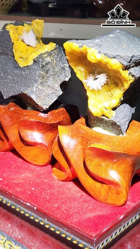 Cặp Bông Hoa Ưu Đàm Đá Trầm Tích Cao Cả Đế 19 Ngang 11 (cm) Nặng 2,6kg