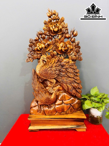 Tượng Phu Thê Viên Mãn Gỗ Bách Xanh Cao 85 Ngang 40 Sâu 18 (cm)