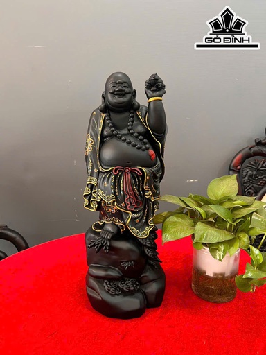 Tượng Phật Di Lặc Gỗ Mun Cao 48 Ngang 17 Sâu 15 (cm)