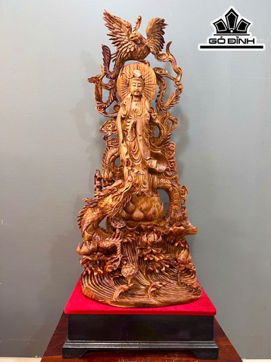 Tượng Phật Bà Quan Âm Gỗ Sưa Cao 132 Ngang 50 Sâu 32 (cm)