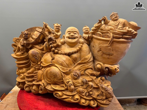 Tượng Phật Di Lặc Ngũ Phúc Gỗ Ngọc Am Cao 50 Ngang 82 Sâu 42 (cm) - 42kg